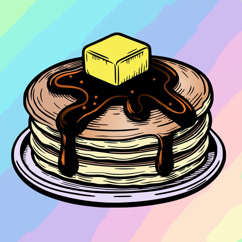 pancakes: topped with syrup and butter