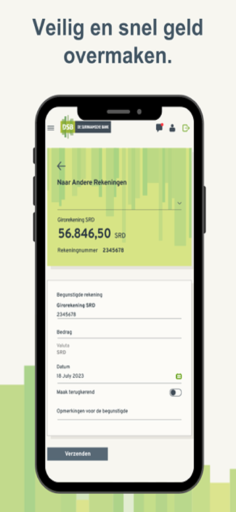 A mobile screen from the DSB Mobile Banking app showing the interface to transfer money to other accounts.