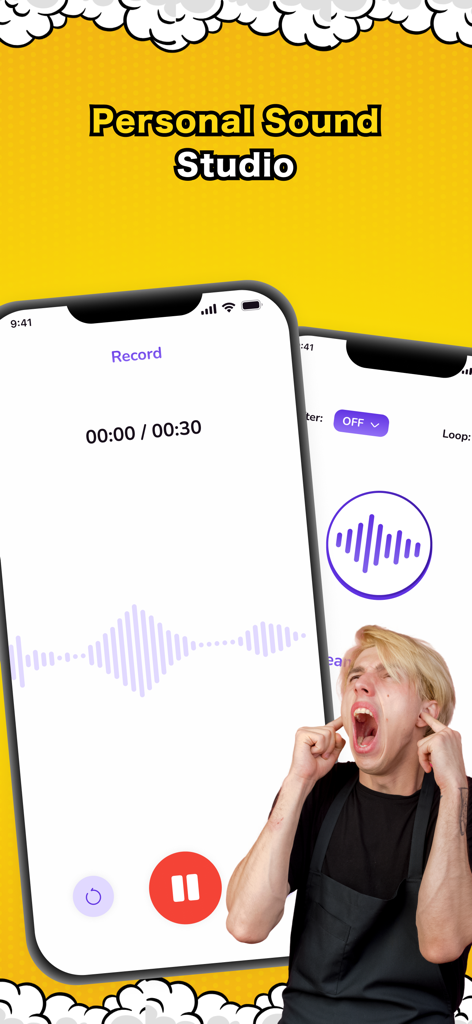 Prankify: Funny Call & Sound - Interface of the Prankify app showing the personal sound studio for recording custom prank sounds