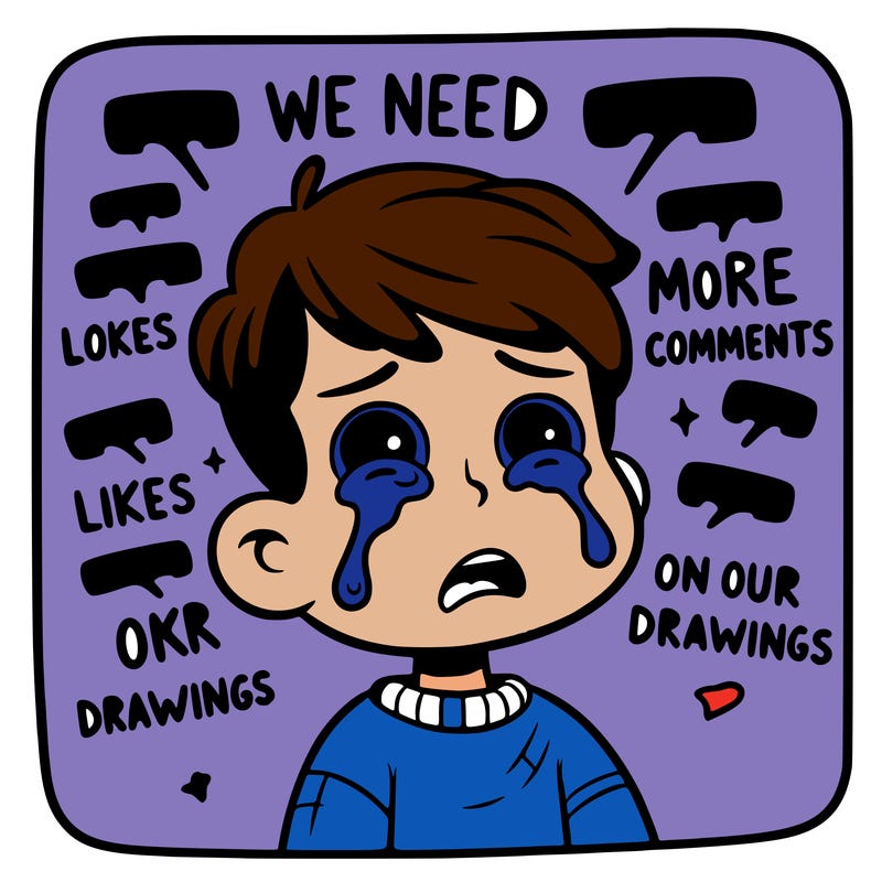 a poor boy crying that says we need more comments and likes on our drawings!!!! because it seams that nobody cares
