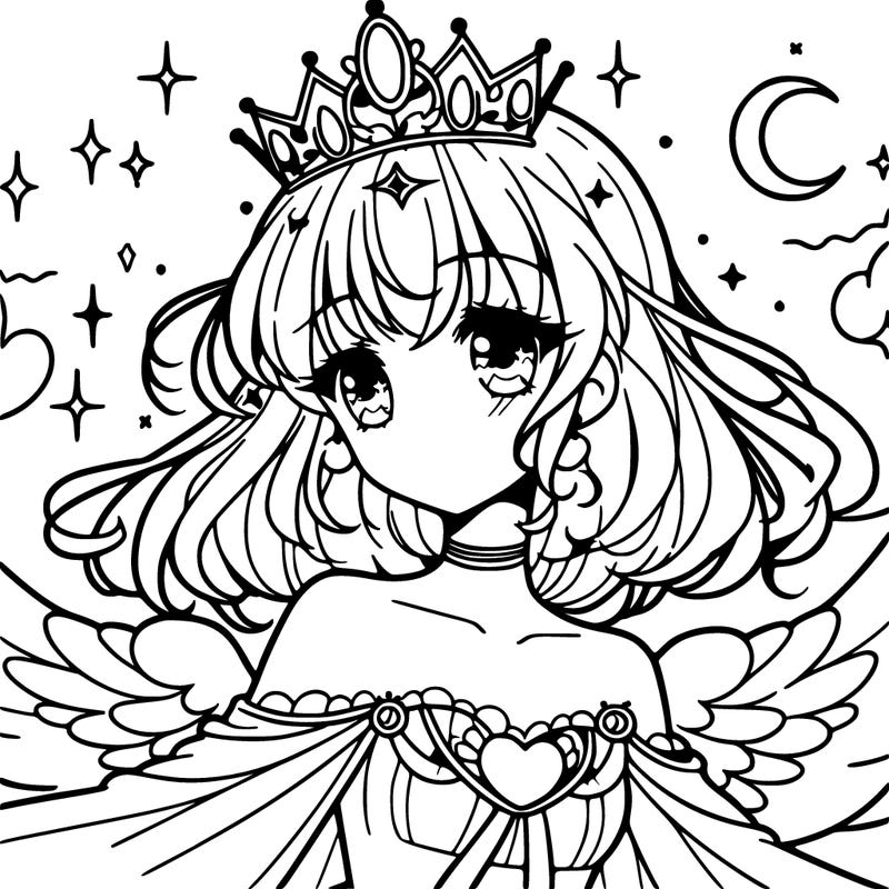 celestial manga girl with crown on head