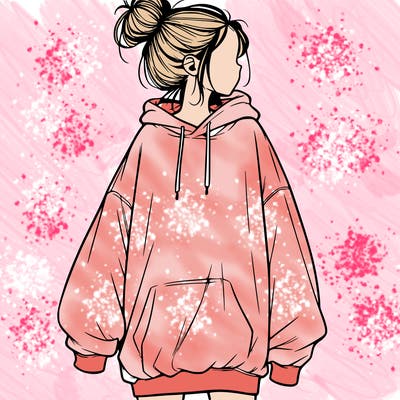 realistic girl with a oversized sweatshirt on and a bun