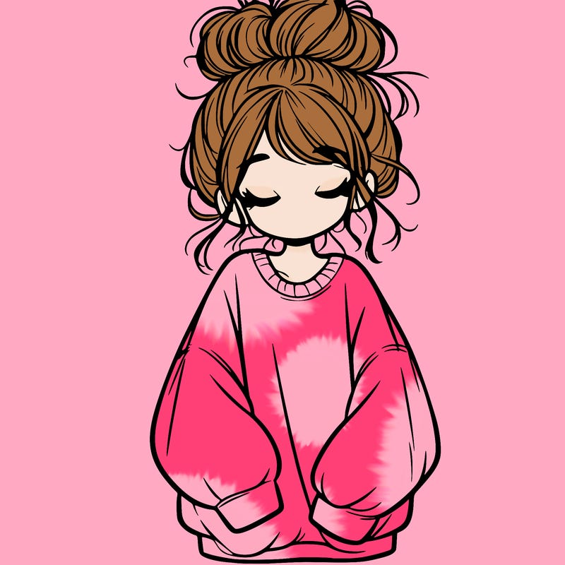 girl with baggy sweatshirt and messy bun