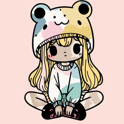 a girl wearing a frog hat and some frog socks