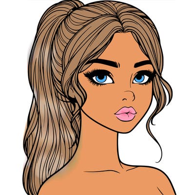 realistic girl with a ponytail and lips