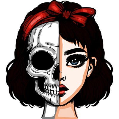 realistic girl with half skull mask