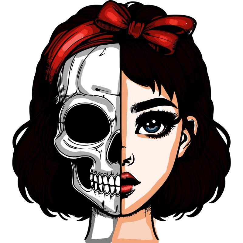 realistic girl with half skull mask