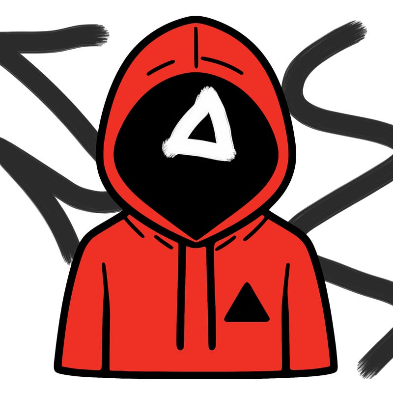a person with non face waering a hoodie with a small triangle symbol