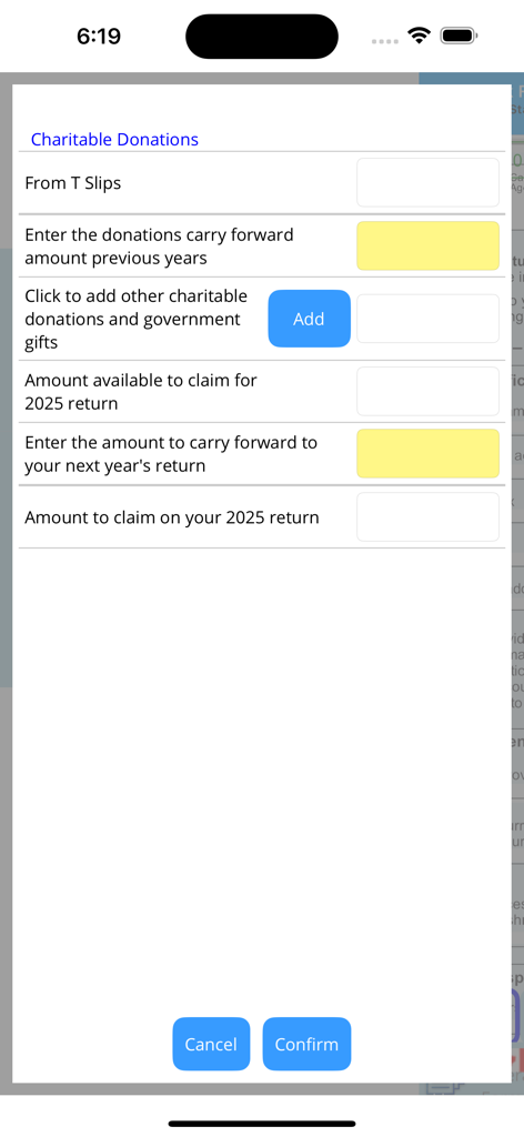 StudioTax 2025 - Interfaz de la aplicación StudioTax 2025 para introducir donaciones benéficas y créditos fiscales
