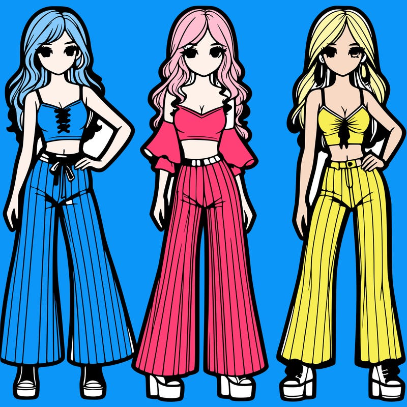 girls with flare pants and crop tops realistic