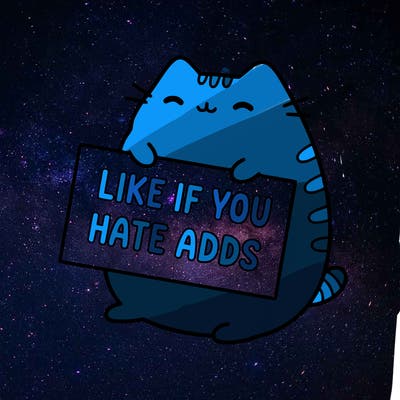 a kawii pusheen cat holding a sign that says like if you hate adds