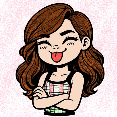 realistic girl crossing her arms and wearing a tank top with her tongue held out she has long hair