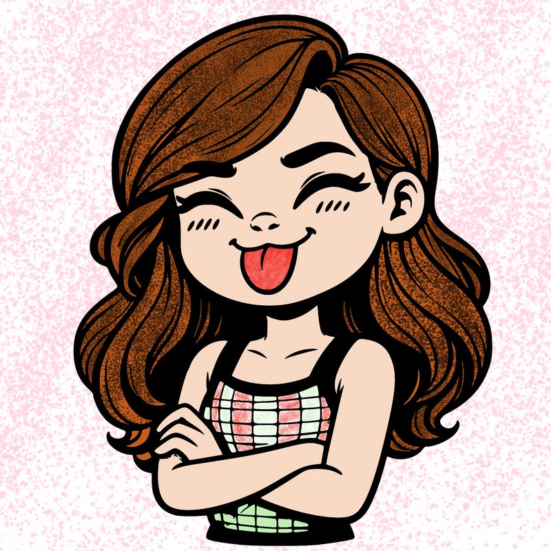 realistic girl crossing her arms and wearing a tank top with her tongue held out she has long hair