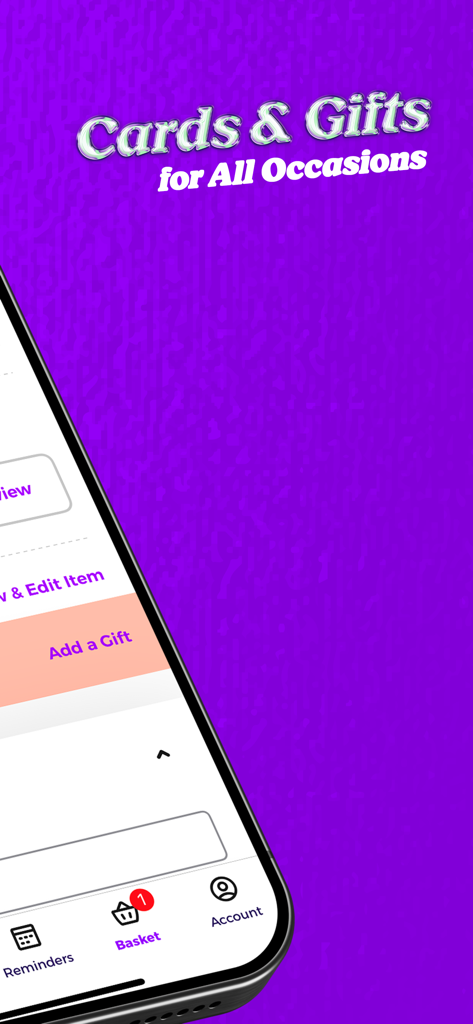 Funky Pigeon mobile app interface showing personalized cards and gifts for all occasions