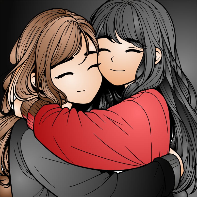 realistic two girls hugging