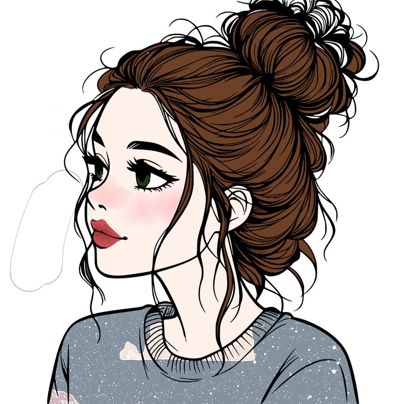 a realistic girl with a messy bun