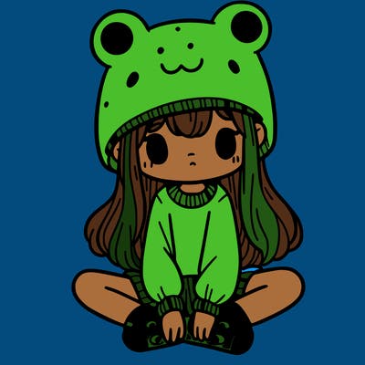 a girl wearing a frog hat and some frog socks