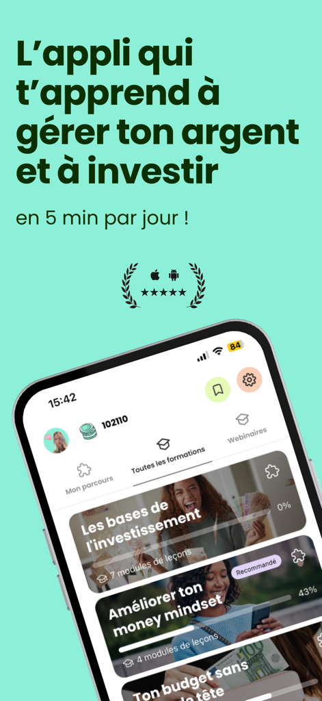 Plan Cash app interface showing financial education courses on investment basics and money mindset on a smartphone screen.