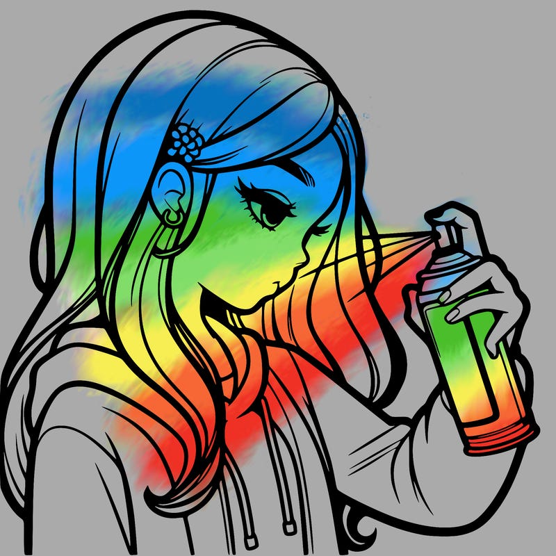 a realistic girl spray painting