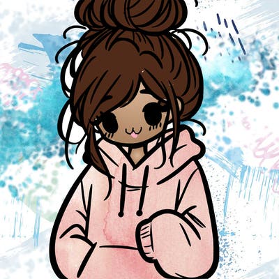 girl in oversized hoodie and messy bun