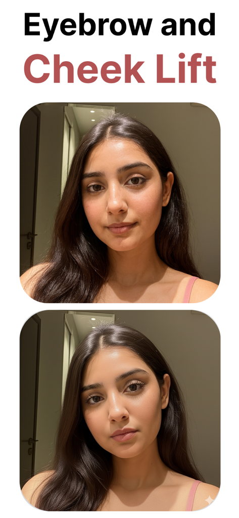 眉と頬のリフトのAI生成されたビフォーアフター比較
