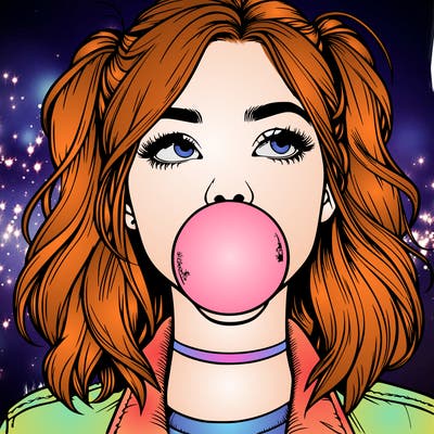 realististic girl blowing bubble -gum
