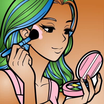 little girl putting on makeup