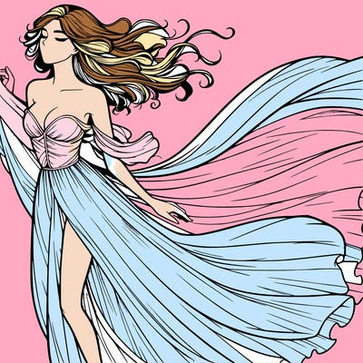 realistic woman in dress flowing the the wind