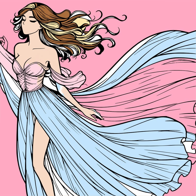 realistic woman in dress flowing the the wind