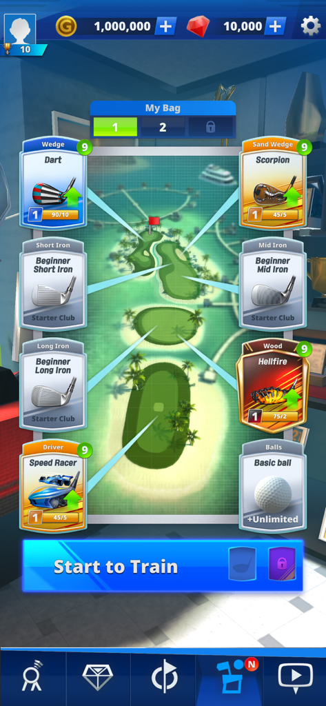 Golf Impact - Real Golf Game - Golf club selection and upgrade screen in Golf Impact mobile game.