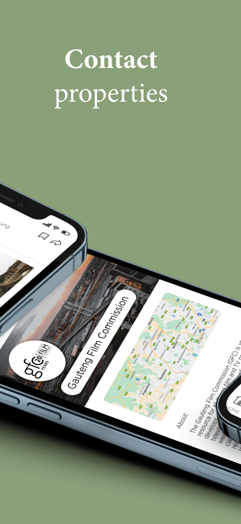 Smartphone-Anzeige der Filmset-App, die ein Film-Location-Verzeichnis und eine Kartenansicht zeigt