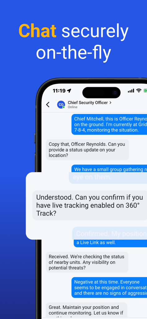 360° Track - セキュリティ担当者間の戦術的通信のための安全なチャットインターフェイス