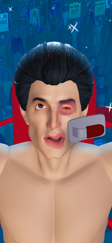 A boxer with a black eye receiving medical treatment in Cutmans Boxing Clinic