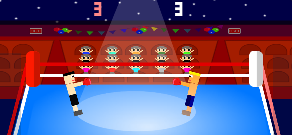 Bouncy Boxing - A physics based boxing match between two blocky characters in a vibrant arena with a lively crowd
