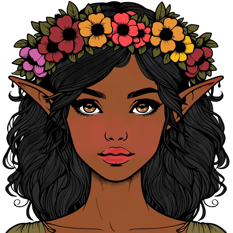 realistic female elf with flower crown