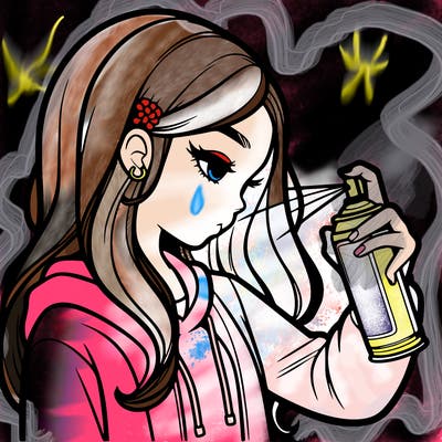 a realistic girl spray painting