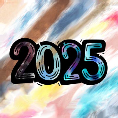 one line scrawled numbers sketch design “2025”