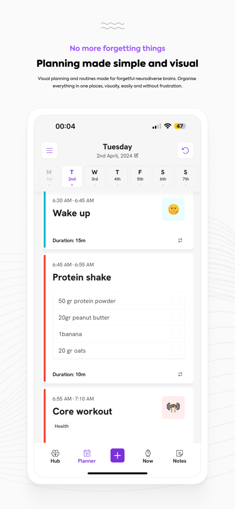 Screenshot of Thruday app showing a visual daily schedule for a morning routine.