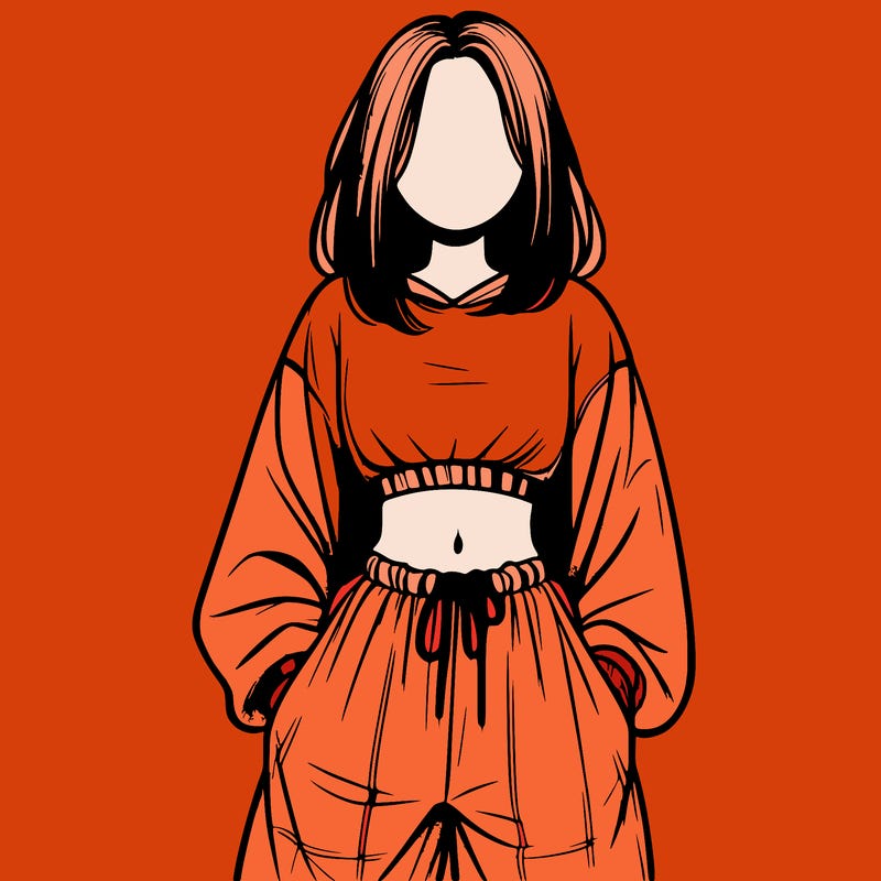 realistic girl faceless with baggy pants and a crop top