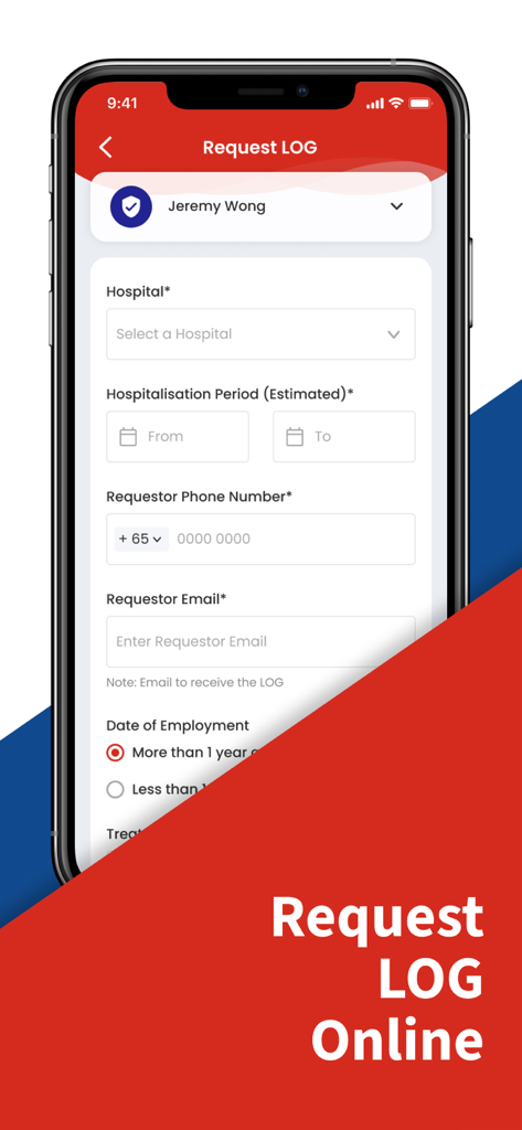 Great Health Corporate - A mobile app screen for requesting a health insurance Letter of Guarantee online