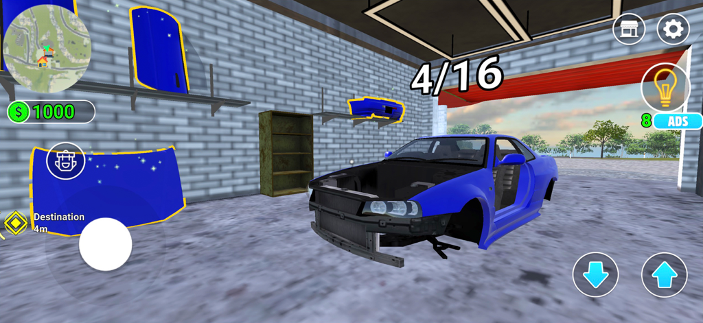 Car Repair Center 3D - Assembling a blue sports car in a 3D mechanic garage simulator