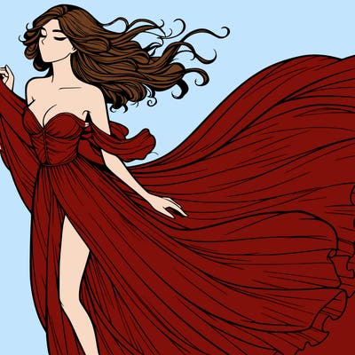realistic woman in dress flowing the the wind