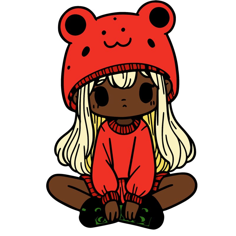 a girl wearing a frog hat and some frog socks