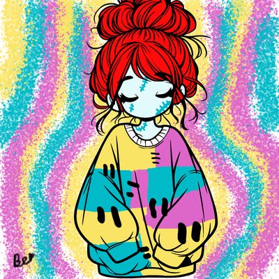 girl with baggy sweatshirt and messy bun