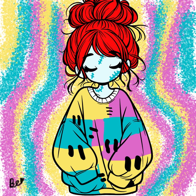 girl with baggy sweatshirt and messy bun