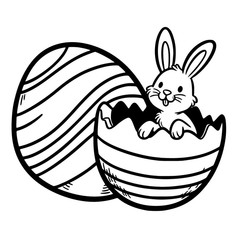 an open easter egg, with an easter bunny coming out of it