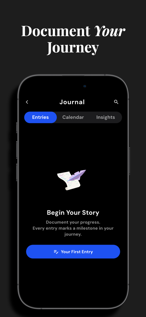 UNSHAKEN: Quit Porn Now - A screenshot of the UNSHAKEN app journal interface titled Document Your Journey for tracking personal recovery progress