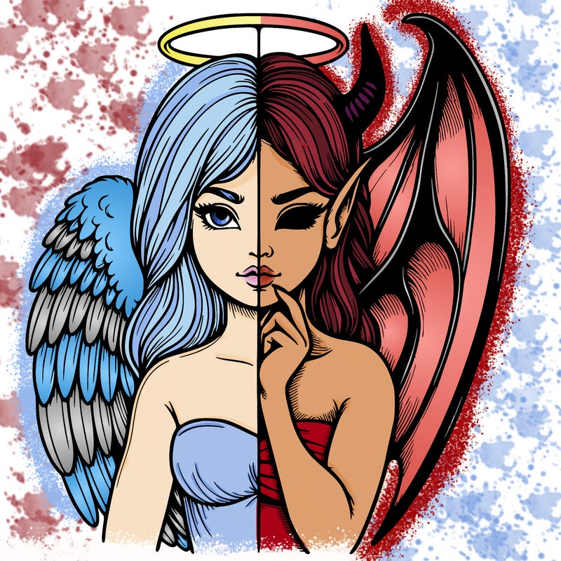 realistic angel half demon