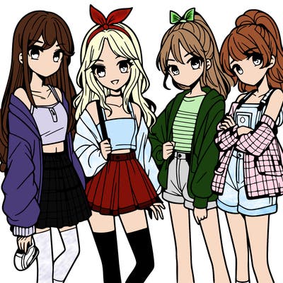 teen manga girls group of 4