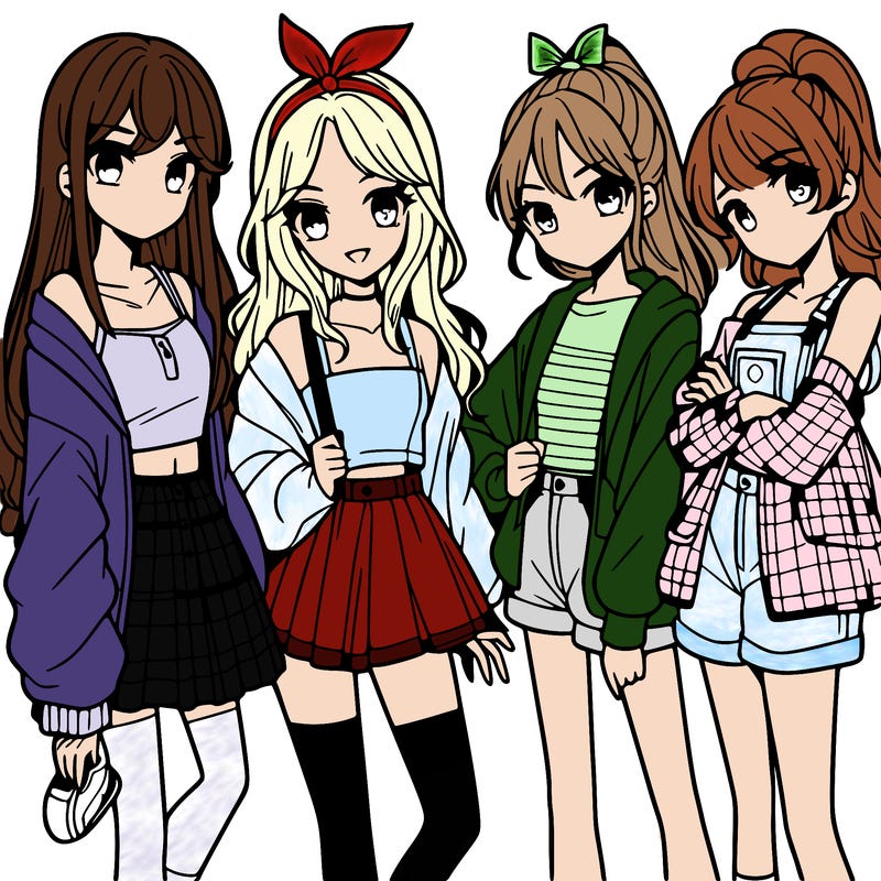 teen manga girls group of 4